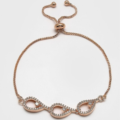 Rose Gold-Plated Silver Toned Sleek Design with Dazzling Diamonds Bracelet